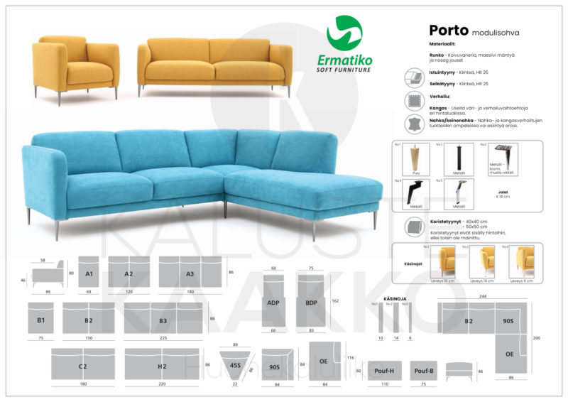 Porto avokulmasohva · useita värejä - Image 2