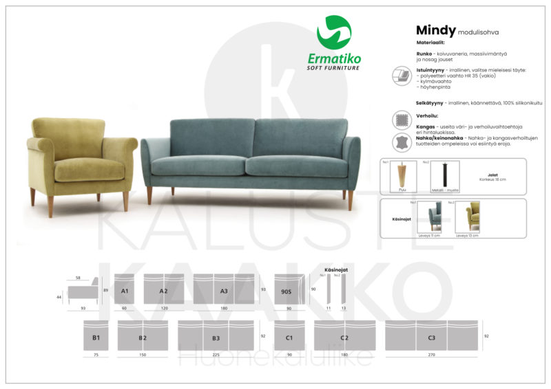 Mindy sohva · kolme kokoa ja useita värejä - Image 2