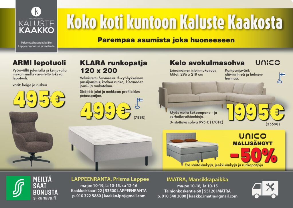 Koko koti kuntoon Kaluste Kaakosta